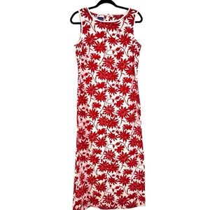 Bushwacker Dress Women 8 Linen Blend Red White Sheath Floral Sleeveless